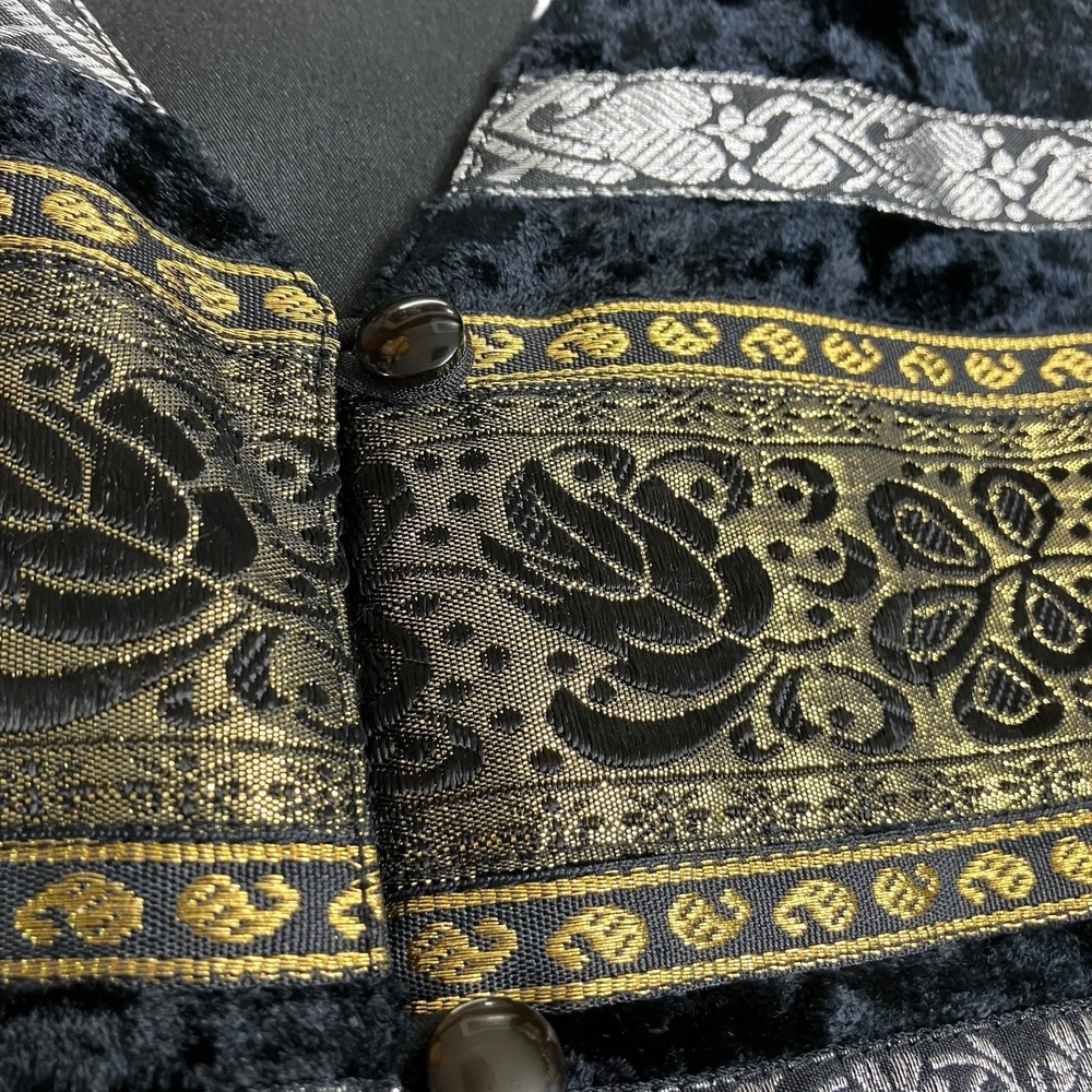 Vintage 90s Khaki Rose Vest Womens L Black Velvet Tapestry Metallic Whimsigoth - Picture 9 of 14